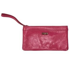 KATE SPADE NEW YORK $178 Hot Pink Leather Zip Wristlet Polka Dot Lining‎
